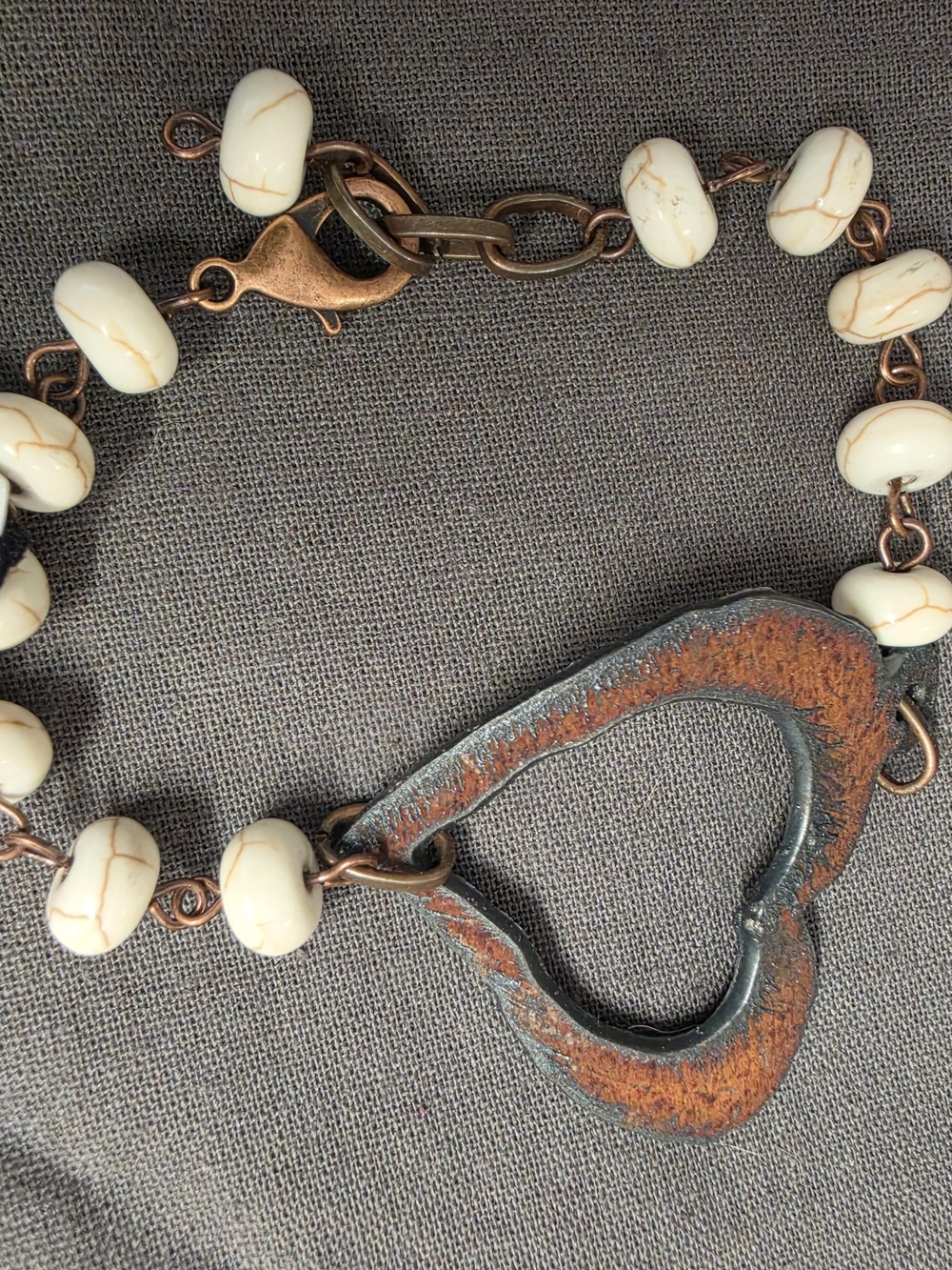 Wanderlust Cream Bead Bracelet with Rustic Copper Heart